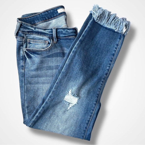 Glitzy Girlz Denim - Frayed Hem Distressed Blue Jeans Plus Size Stretchy Curvy Fringe Size 16